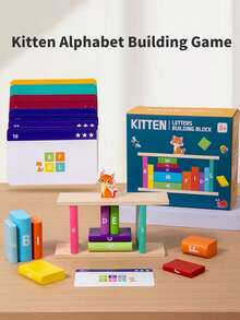 1 Set Wooden Cat Letter Matching Stacking Blocks, Thinking Development Toy, Funny Stackable Blocks For Concentration Training, 2-Player Competition - Multicolor - View 3