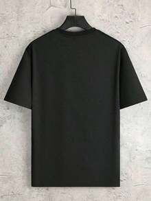 Camiseta casual de manga corta y cuello redondo con estampado de verano para hombres, camiseta de streetwear de verano, camiseta de hombro caído, regalos para novio, vuelta al cole, camisetas gráficas - Negro - Ver 2