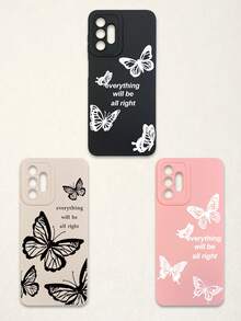 Funda de teléfono suave con protección de lente, 3 piezas con estampado de mariposa y letra, mariposa + estampado de eslogan "Todo estará bien", compatible con iPhone y Galaxy - Multicolor - Ver 71