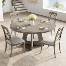 Runder Esstisch 120 cm im Landhausstil für 4 bis 6 Personen Rustikaler Essenztisch mit Holzbeinen Stabiler Küchentisch für Wohnzimmer und Esszimmer Ohne Stühle Walnuss-Optik - Grau - Übersicht 8
