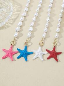 1件波西米亚风ABS塑料巴洛克串珠珍珠树脂海星吊坠项链，配OT扣，女士礼品及日常佩戴之选 - 碎石樹脂海星項鍊 - 查看 8