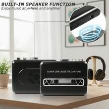 Reproductor portátil de casetes con convertidor de USB a MP3, altavoz incorporado y conector para auriculares, grabadora de casetes estéreo con inversión automática - Negro - Ver 8