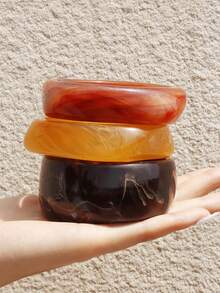 3pcs/Set Exaggerated Asymmetrical Resin Semi-Transparent Bracelet For Women, Unique & Versatile - Multicolor - View 10