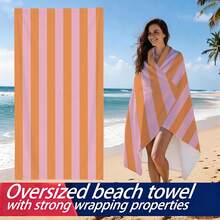 1pc Classic Striped Ultra-Soft Microfiber Beach Towel - Super Absorbent, Quick Dry, Large Bath Towel For Summer Beach, Pool And Home Use, Rectangular Beach Blanket - Style8 - View 1