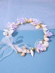 1 buah Bando Wanita Gaya Mori Motif Bunga dan Kerang Buatan Tangan Warna Putih Aksesori Rambut Pantai Aksesori Pesta Musim Semi Luar Ruangan Hiasan Kepala Pengantin Pernikahan - Purple - View 3