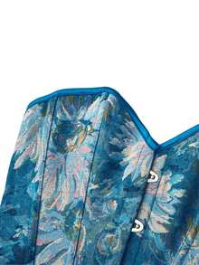 Áo corset không dây in họa tiết bất đối xứng cổ điển dành cho nữ, tiệc năm mới, ngày lễ tình nhân, áo ngày lễ - Màu xanh lam - Xem 3