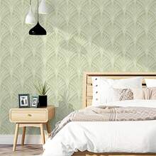 Papel tapiz autoadhesivo de estilo bohemio con hojas verdes removible y reutilizable, apto para dormitorio, baño, gabinete, material de rollo de vinilo, amigable para alquileres - 1PC - Ver 4