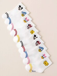 Disney 5 pares de calcetines de tripulación genuinos de la familia Mickey Mouse para niños, diseño de dibujos animados lindos, calcetines de estudiante cómodos, transpirables y de moda, ideales para uso diario, regreso a la escuela y regalos festivos - Multicolor - Ver 2