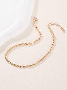 1pc Stainless Steel Gold Twisted Chain Anklet, Suitable For Women And Teenage Girls, Summer Gift (Note: Due To Lighting And Shooting Angles, The Actual Product May Have Slight Color Differences From The Picture) - Gold - View 4