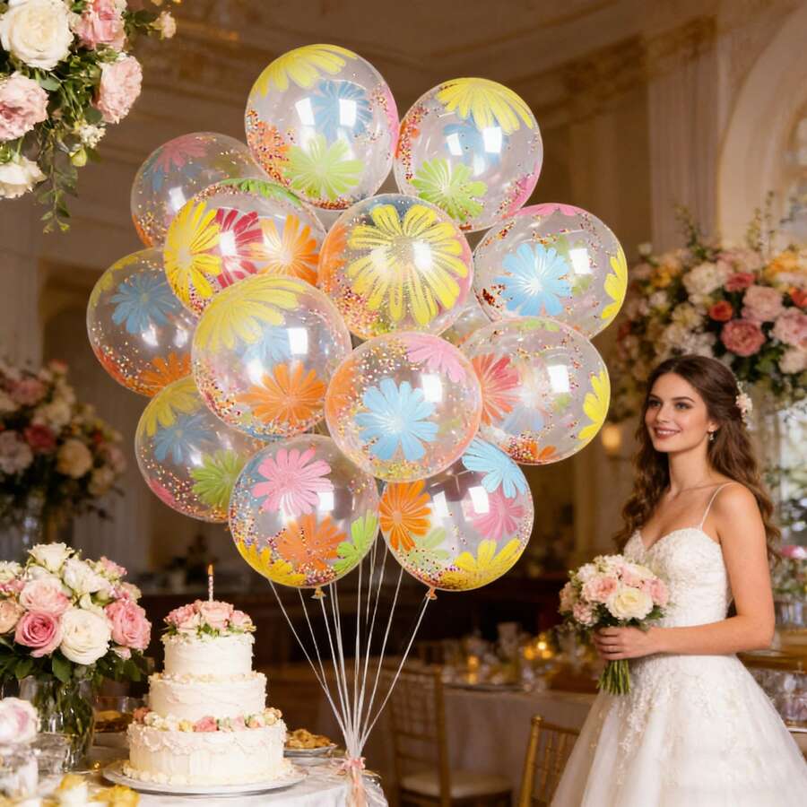 20pcs 12 Inch Colorful Printed Daisy Latex Balloons Set, Suitable For Birthday, New Year, Wedding, Anniversary, Children's Day And Holiday Party Decoration, Photography Props - View 1