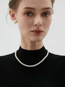 1件简约优雅时尚珍珠项链，法式奢华百搭颈链配饰，新品上市 - 白色珍珠 - 查看 4