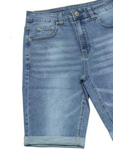 Pantalones cortos de mezclilla casuales sencillos hasta la rodilla para hombres - Lavado ligero - Ver 3