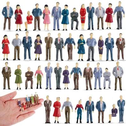 10/20pcs ABS Painted Miniature Model Figures, 1:50 Scale Model Train Scene People, 1.43in/3.5cm, Suitable For 3D Model Kits/Train Station/Museum/Landscape/Architecture Displays, Easy To Store, Enhance Focus, Including Standing, Sitting, Chair, Miniature Models, Garden/Yard Decor, My Museum/Mini Museum, Gifts
