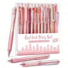 Cute Pink Rose Series Gel Pen With Black Ink - Aesthetic Desk Accessory For Girls And Women Set Of 12 Smooth Fine Point 0.5mm School Stationery Supplies Office Supplies Gift - 玫瑰 | 10 朵黑色,2 朵粉紅 - 查看 8