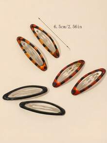 6pcs Girls' Casual Leopard Print Waterdrop Oval Bang Clips Side BB Clips Suitable For Daily Wear - Multicolor - View 6