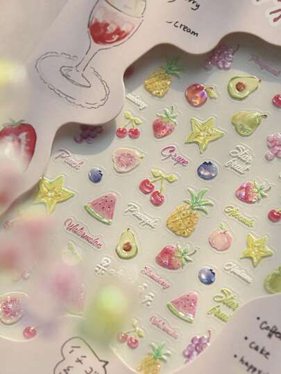 1PC Small And Refreshing Ice Clear Nail Stickers, A Must-Have For Nail Technicians, 5D Shell Light Fruit Flavored Summer Nail Accessories, DIY Self-Adhesive Nail Stickers, Elegant Nail Accessory Gifts, Suitable For Women And Girls' Nail Products