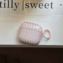 Ốp tai nghe Pro 3/2, 4/3/2 màu hồng trong suốt kẻ sọc + vòng, ốp tai nghe thời trang nữ/tối giản, ốp/vỏ bảo vệ Apple dành cho nam - Hồng - Xem 4