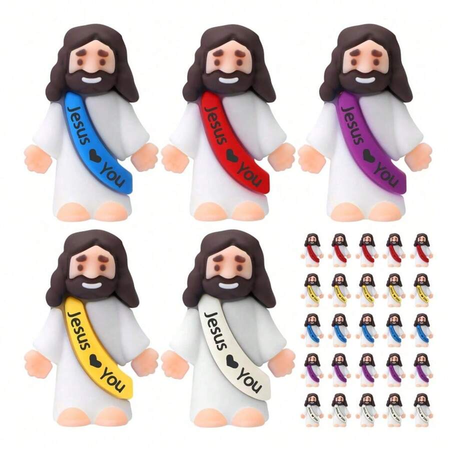 5PCS Little Jesus Figures, Mini Jesus Figurines In Bulk, Multicolor Tiny Jesus Figures, Miniature Figurines To Hide And Seek Religious Gifts For Easter Egg Stuffers
