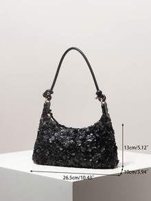Women's Sequin Shoulder Bag, Random Pattern, Elegant Evening Clutch, Suitable For Party, Prom, Wedding - Black - View 7