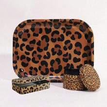 3pcs Wild Elegance Leopard Rolling Tray Set, Includes Print 2" Grinder, 7" X 5" Rolling Tray And Storage Box, Premium Metal Rolling Tray Kit, Ideal For Gifts - Because Style Should Never Be Tamed - 放 - 查看 1