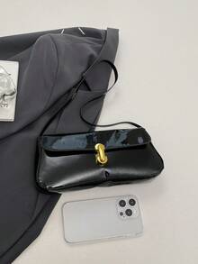 Túi xách đeo vai/đeo dưới cánh tay kiểu retro sang trọng, khóa Pháp, sơn mài mới năm 2026. - màu đen - Xem 3