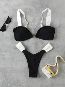 New Arrival Spring/Summer Women's Black & White Contrast Ruffle Casual Sexy Elegant Beach Holiday Party Bikini Set - Multicolor - View 2