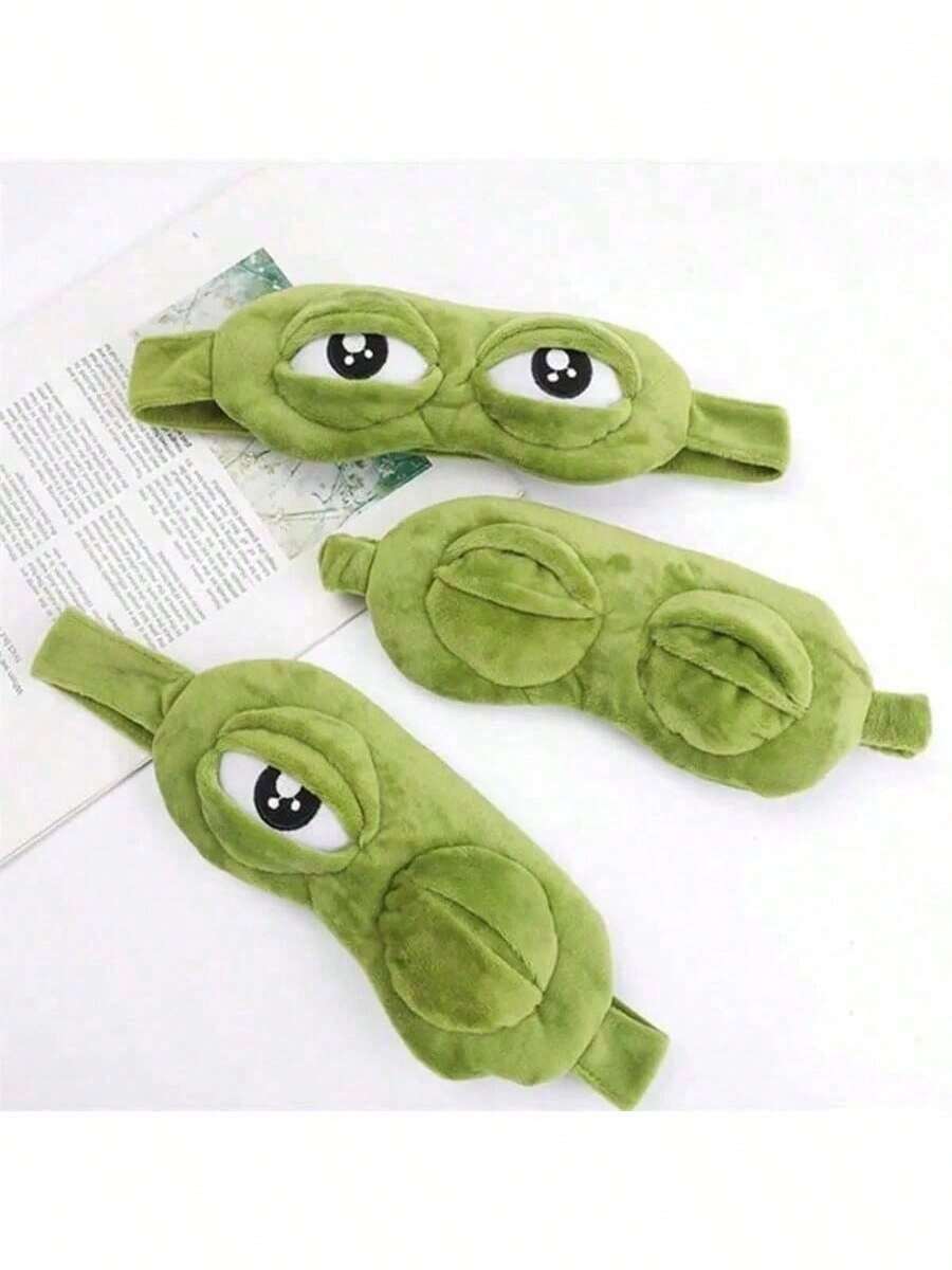 3D悲伤青蛙睡眠眼罩,搞笑孤独青蛙,毛绒青蛙表情眼罩,动漫睡眠眼罩,柔软便携,男女通用,适合办公室休息和航空旅行,绿色青蛙表情睡眠眼罩 - 多色 - 查看 1