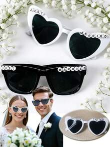 2/1pc"JUST MARRIED" Heart-Shaped Wedding Party Glasses, Suitable For Bachelor/Bachelor Parties, Gifts For The Bride And Bridesmaids, Wedding Party Decorations, Party Favors, And Wedding Accessory Glasses. - View 3