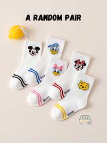 Disney 5 pares de calcetines de tripulación genuinos de la familia Mickey Mouse para niños, diseño de dibujos animados lindos, calcetines de estudiante cómodos, transpirables y de moda, ideales para uso diario, regreso a la escuela y regalos festivos - Multicolor - Ver 16