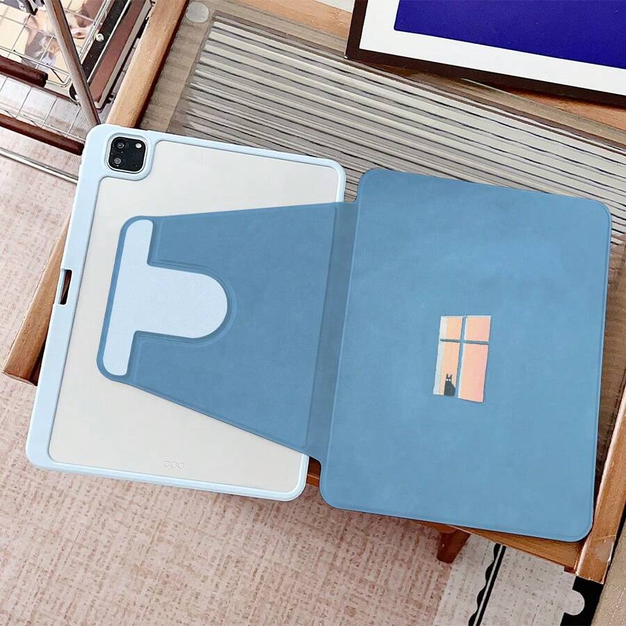 1 件装，窗边黑猫图案，360° 旋转保护套，带笔槽，多角度磁吸支架，支持自动休眠/唤醒功能，兼容 iPad Pro/Air、三星、小米 Pad 5/6/7 - 彩色 - 查看 1