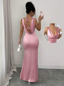 abyoxi 女士淡粉色纯色优雅性感露背系带修身长裙，适合夏季春季派对、婚礼、毕业典礼、舞会等场合，适合婚礼季、假期、假日等各种场合。 - 藕粉色 - 查看 2