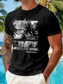 Camiseta unissex praia estilo casual manga curta 100% algodão confortável - Preto - Visão 2