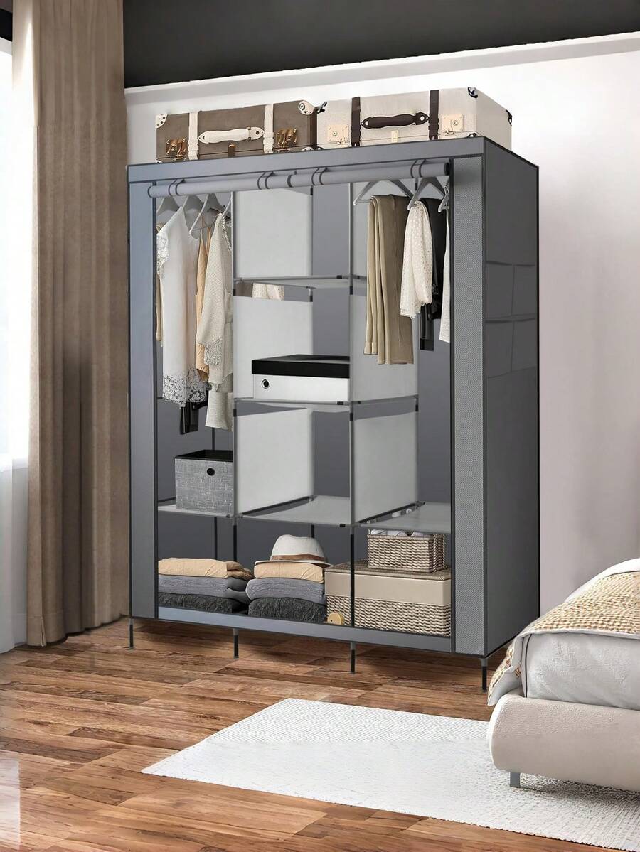 Fabric Wardrobe With Dual Hanging Rods Large Capacity Independent Portable Closet For Bedroom Apartment Dorm Room Dust-Proof Clothing Storage Organizer Cabinet With Shelves And Hanging Space Perfect For Home Organization And Space Saving Solutions - View 1