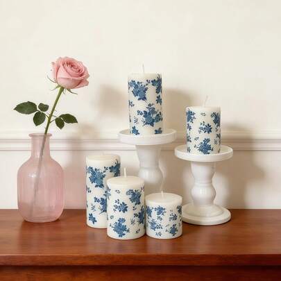 1pc/3pcs Blue & White Ceramic Large Cylinder Candles, Colorful Decorative Cylinder Candles, 1.97 Inch Diameter Cylinder Candles, Smokeless Soy Wax Candles, Candle Decor, Candle Decoration Set, Suitable For Home Decor, Bedroom Decor, Holiday Decor, Party Decor, Gathering Decor, Photography Props, Creating Romantic Atmosphere, Wedding Decor, Wedding Gift, Women Gift, Souvenir