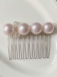 1件优雅奢华高光泽珍珠发梳，时尚甜美公主风发夹，新品上市 - 彩色 - 查看 8
