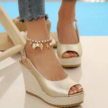 New Korean Style Summer Sexy Comfortable Platform Wedge Sandals, Peep-Toe Thick Bottom Rope Increased Height Slimming Women Sandals - Gold - View 3