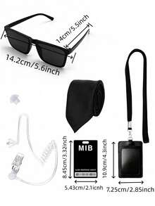 Bộ trang phục đặc vụ 4 món - Bao gồm kính thời trang đen, huy hiệu, nơ đeo cổ, tai nghe - Trang phục điệp viên phù hợp cho nhập vai, tiệc Halloween, lễ hội hóa trang, cosplay ngày lễ, đạo cụ điệp viên Halloween. - Nhiều màu - Xem 5