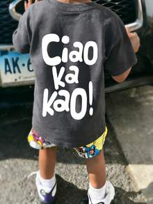 Áo thun ngắn tay cổ tròn in họa tiết phong cách thường ngày cho bé trai, thích hợp mặc mùa hè. - Màu xám đen - Xem 3