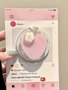 1pc Pink Strawberry Magnetic Phone Holder, Fruit Sliding Foldable Phone Stand, Multi-Function Slouchy Phone Holder - Pink - View 7