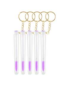 1/5pcs Reusable Eyelash Brush Tubes With Golden Keychain Sparkling Lash Mascara Wands In Tubes Eyebrow Combs With Container Lash Spoolies Comb Brushes Mini Makeup Tools - Multicolor - View 9