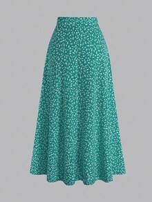 EARO Women's Spring/Summer Ditsy Floral High Waist Flowy Chiffon Skirt, Casual Outdoor Vacation - Mint Blue - View 2