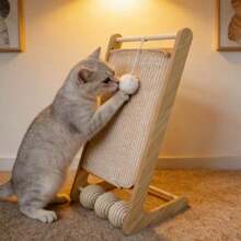 Vertical Cat Scratcher With Hanging Toy Natural Sisal Wooden 2-In-1 Scratching Board Durable Claw Grinding Toy For Indoor Cats To Keep Them Entertained - one-size - View 3