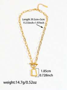 1 chiếc dây chuyền mặt dây hình chữ nhật vỏ sò trắng sang trọng kiểu Âu Mỹ, dây xích kẹp giấy khóa chữ T, chất liệu thép không gỉ mạ vàng 18K. - Vàng - Xem 6