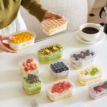 10/20/50pcs Disposable Transparent Cake/Dessert Boxes, Tiramisu, Soy Milk Layered Cake, Chocolate Mousse Cake Packaging Boxes, Rectangular