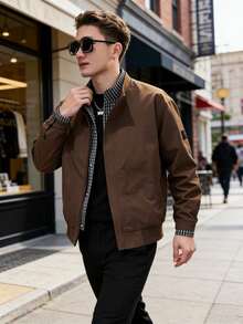 Novedad: Chaqueta a cuadros para hombre estilo <<Rebel-Chic» (efecto dos piezas) -  de primavera/otoño | El estilo streetwear más candente del momento - marrón - Ver 3