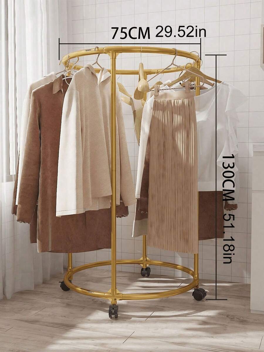 1pc 130cm Multifunctional Rotating Round Metal Clothes Hanger, Roller Design, Suitable For Clothing Storage And Display In Home And Retail Spaces, Balcony Drying Rack, Clothing Store Display Rack, Suitable For Hanging Clothes And Coats, Applicable To Bedroom, Living Room, Balcony, Office - Multicolor - View 1