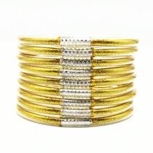 9pcs/Lot Glitter Jelly Bangles Bracelets Mix Metal Glitter Bracelet For Women Buddha Girls Bracelet - Silver Racer Head 9th Floor - View 1