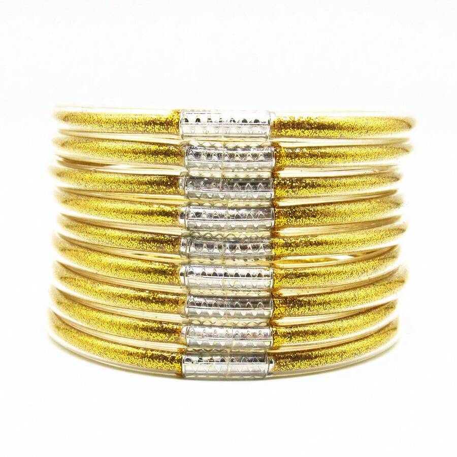 9pcs/Lot Glitter Jelly Bangles Bracelets Mix Metal Glitter Bracelet For Women Buddha Girls Bracelet - Silver Racer Head 9th Floor - View 1