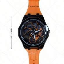 New Stylish Men's Spider Watch, Rotating Car Wheel Dial Quartz Watch, Waterproof Silicone Strap Sports Watch - one-size - View 9