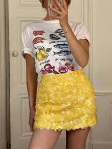 DEEKA Summer New Women's New Fashion Sequin Embellished Punk Mini Skirt Spring Spring - Vàng 1 - Xem 3